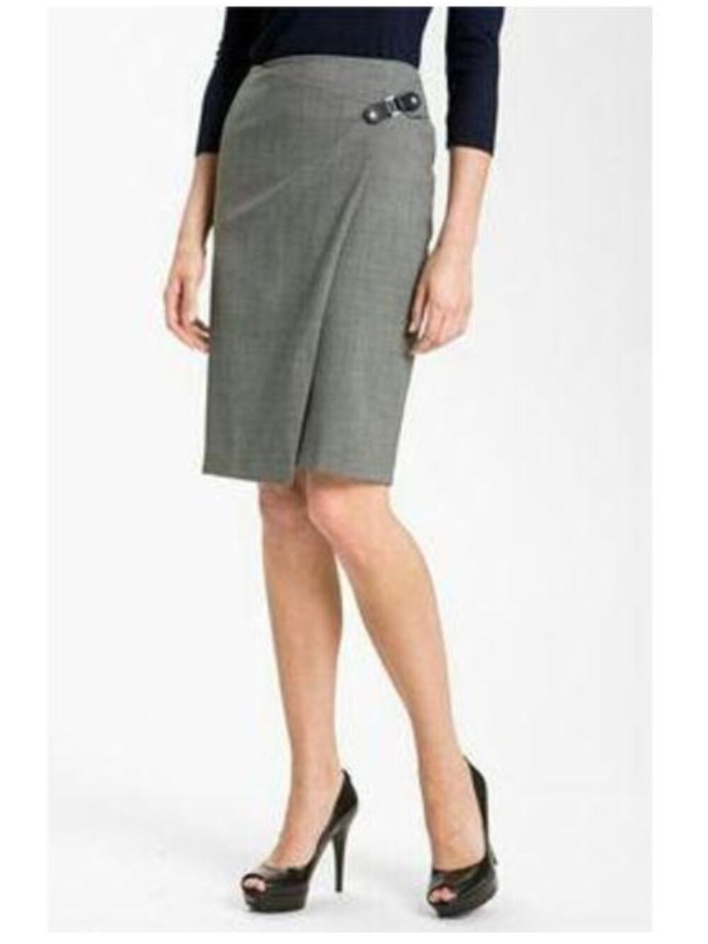 LAFAYETTE 148 Virgin Wool Heathered Gray Wrap Skirt Size 6